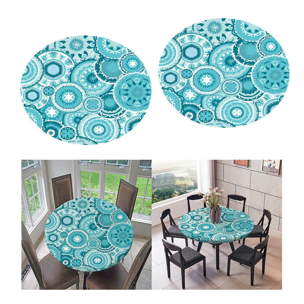 2pcs Table Cover Outdoor Elastic Edged Tablecloth 47" Round Reusable Blue