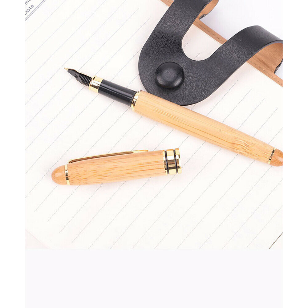 Bamboo Fountain/Ink Pen with a Exquisite Case Refillable Gift Ideal Wood Color