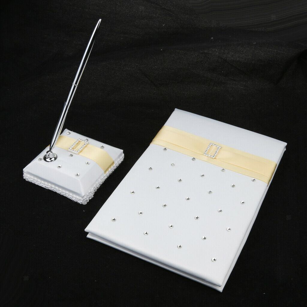 Elegant Yellow Satin Wedding Guest Book And Pen Set Satin Wedding Set White