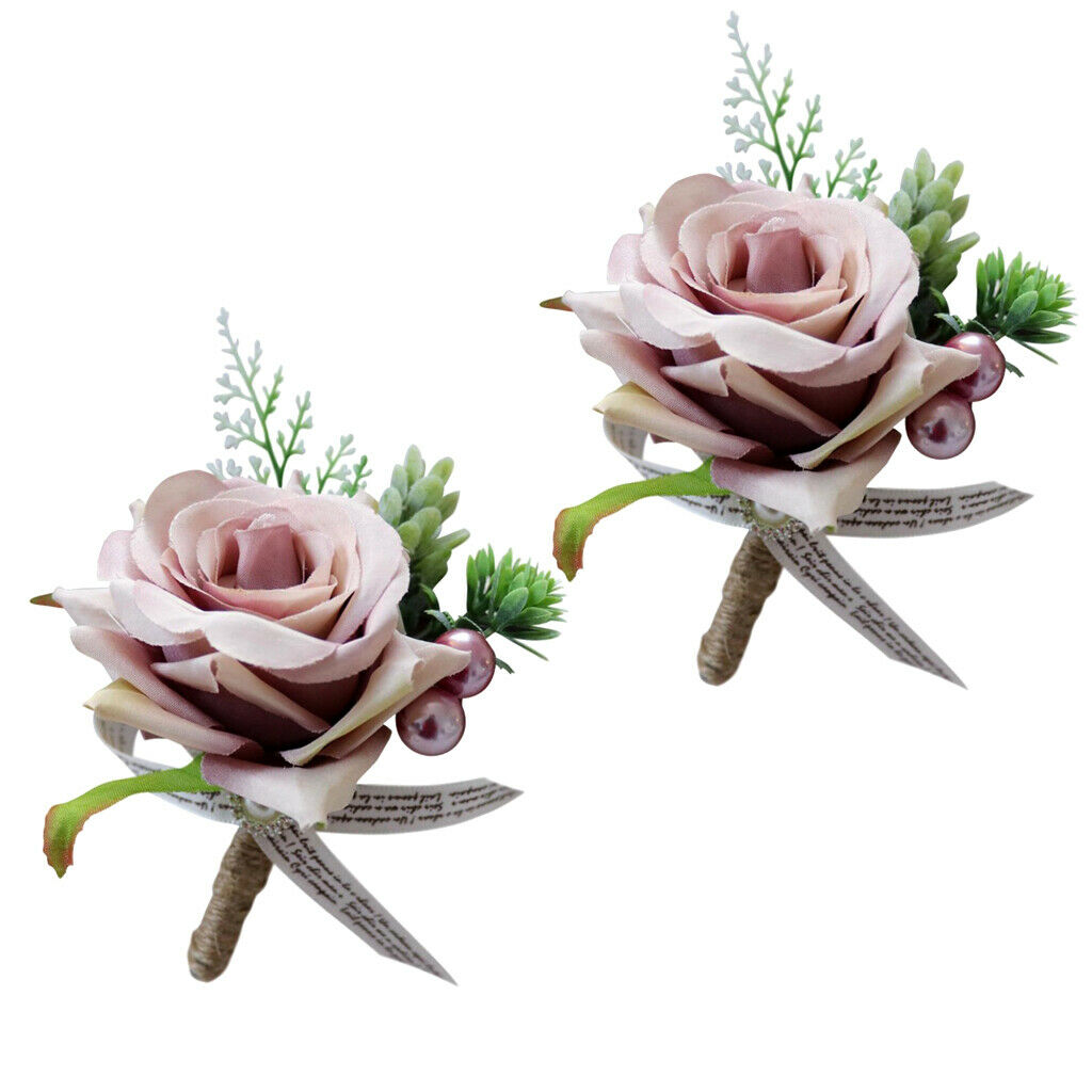2Pcs/Set Boutonniere Groom Flower Boutonniere Corsage for Men Groomsmen Wedding