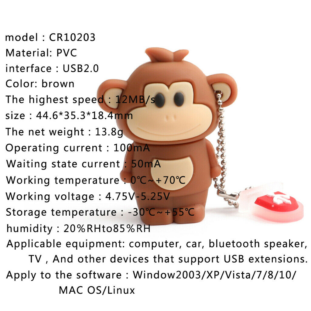 Cute Monkey Style USB Flash Drive Data Storage Thumb Pen Drive 64GB