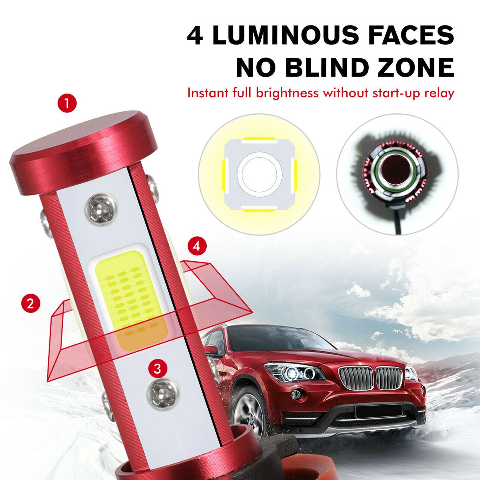 4-sides LED Headlight Kit 9006 HB4 HB4U 6000K 2600W 390000LM Fog Bulbs Pair