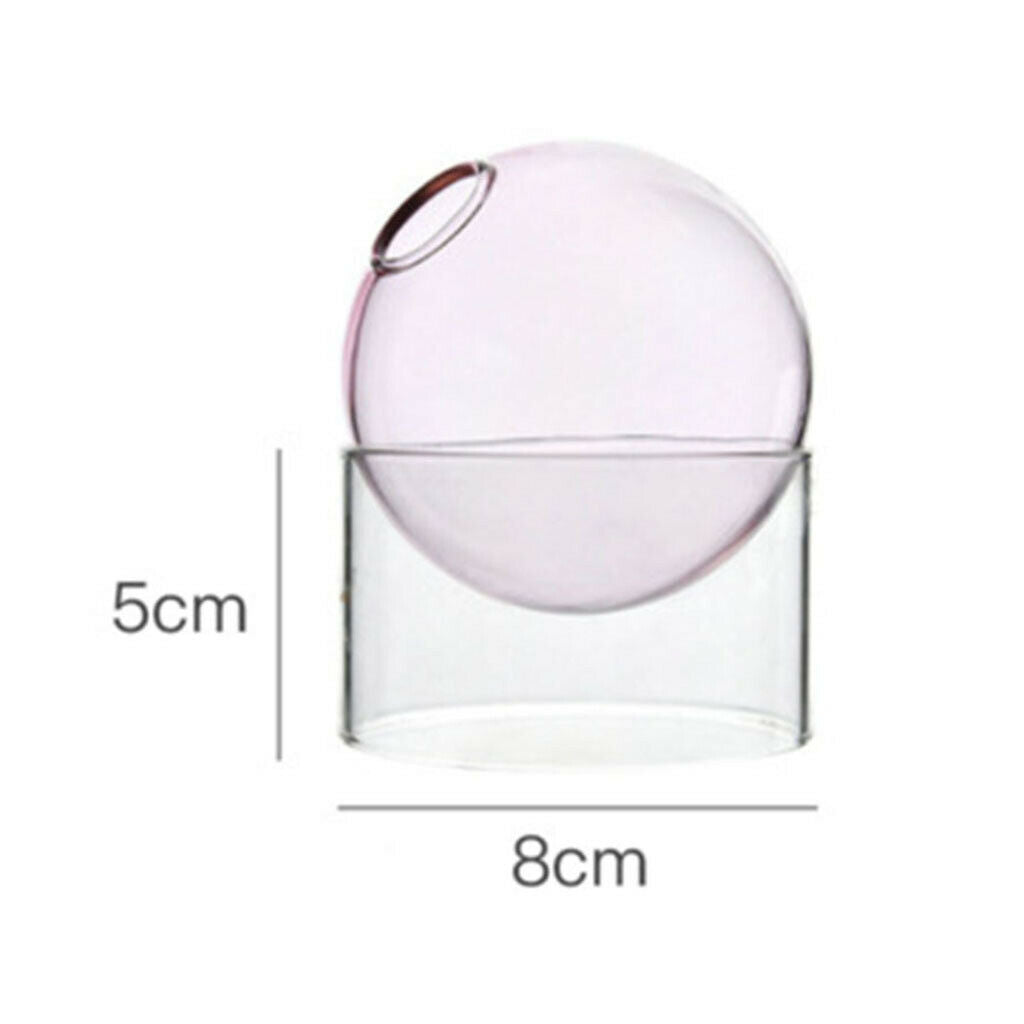 Art Clear Round Glass Vase Tabletop Terrarium Container Bud Pot Home Decor Pink