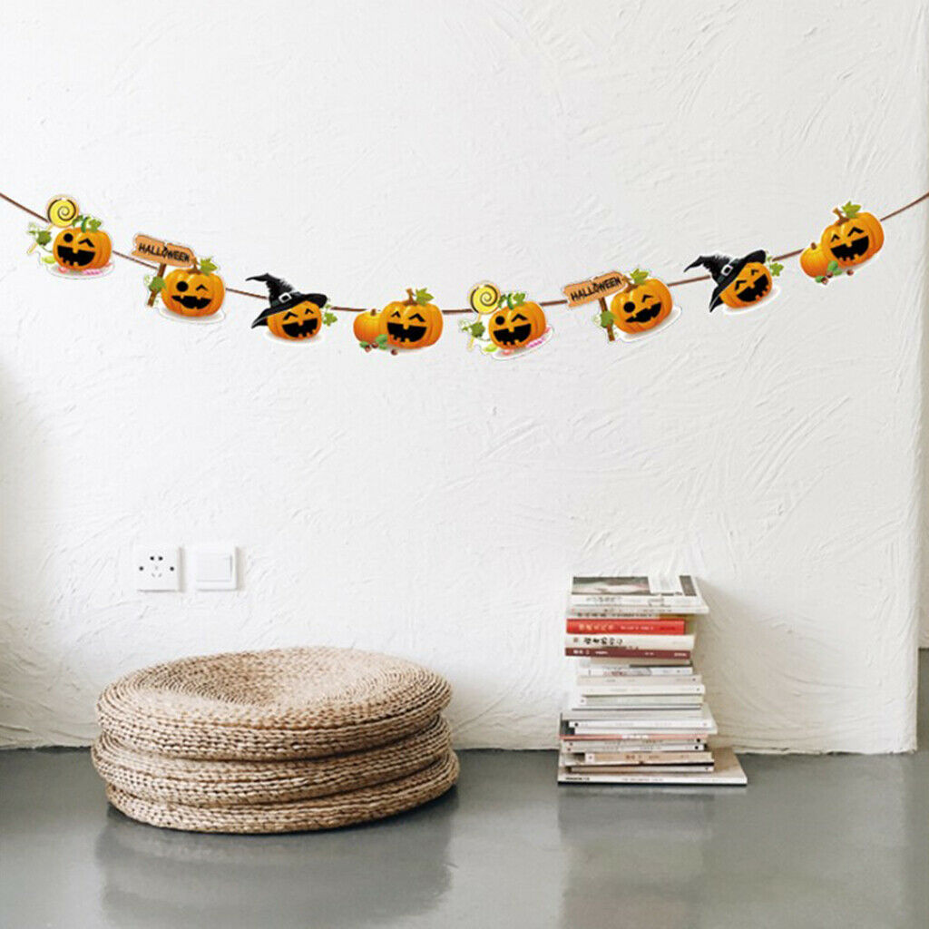 Funny Pumpkin Paper Bunting Banner Sign Horror Halloween Party Hanging Decor