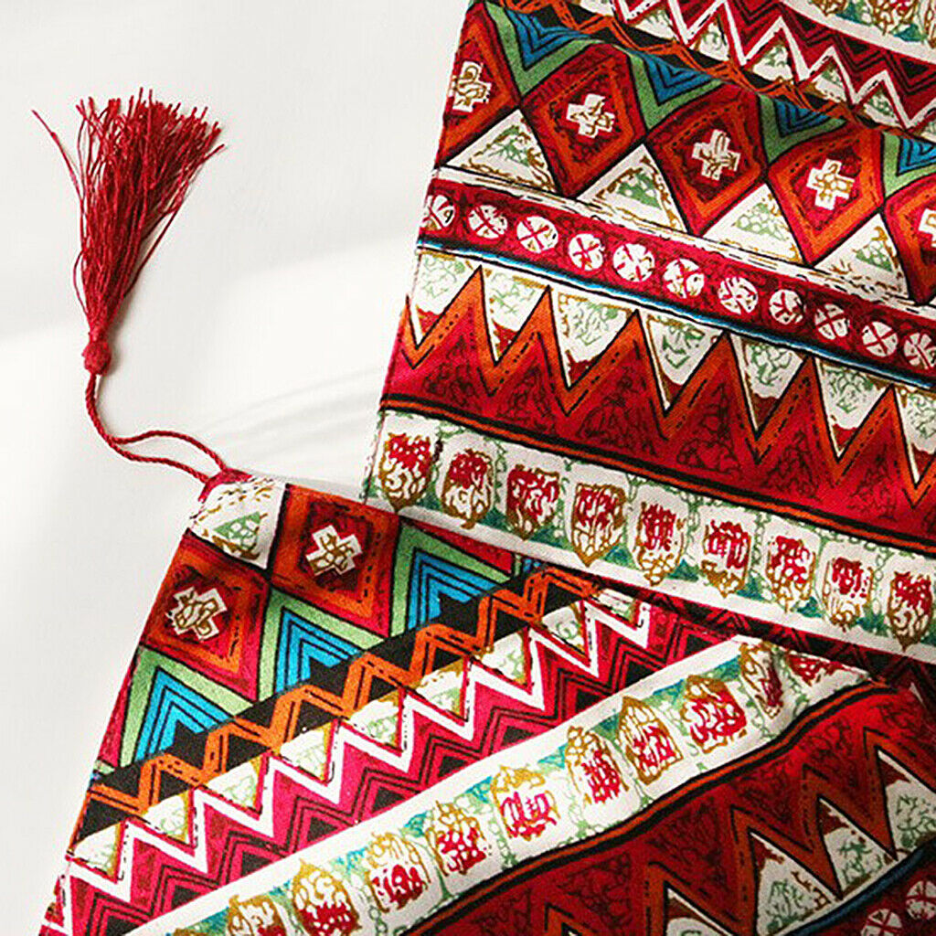 30 * 220cm Bohemian Table Tassel Cotton Tablecloth Cover Mat Decoration-red