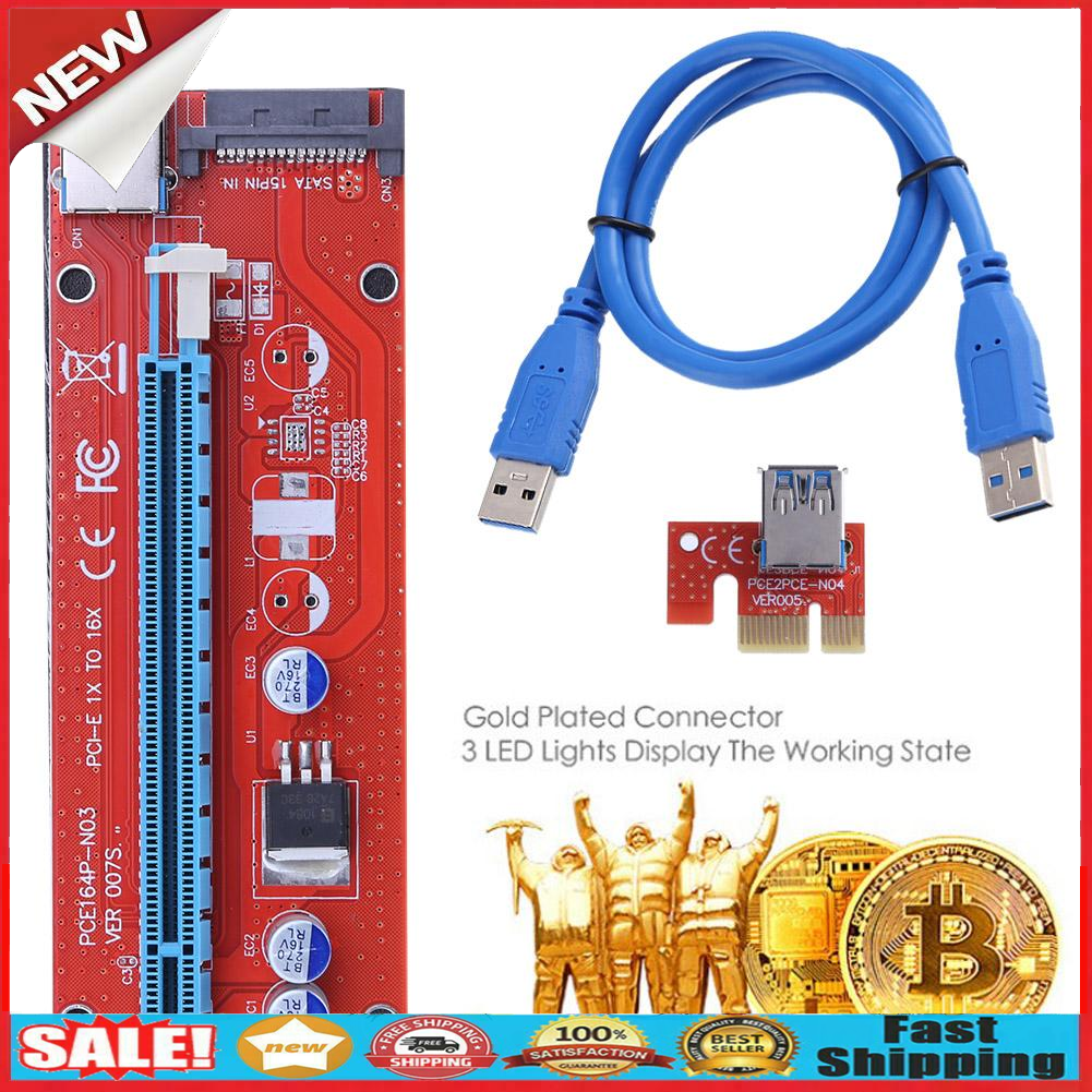 PCI Express Riser Card 1x to 16x USB3.0 Cable Power Wire for Bitcoin Mining @