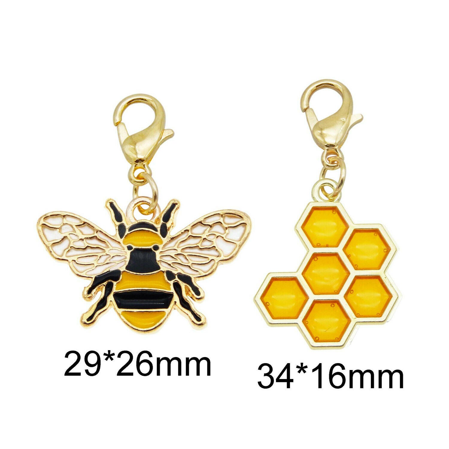 12 PCS Bulk Mini Golden Alloy Bee Charm Enamel Honeycomb Lobster Clasp Pendant