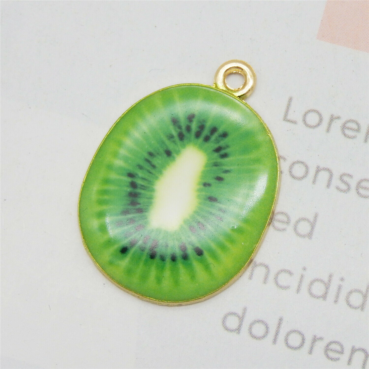 15PCS 27x20mm Alloy Enamel Green Kiwi Slice Fruit Charms Pendant DIY Findings