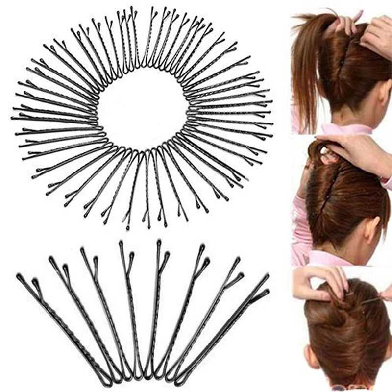 60pcs Black Hair Clips Invisible Top Bobby Pins Wave Type For Women's Long Hair