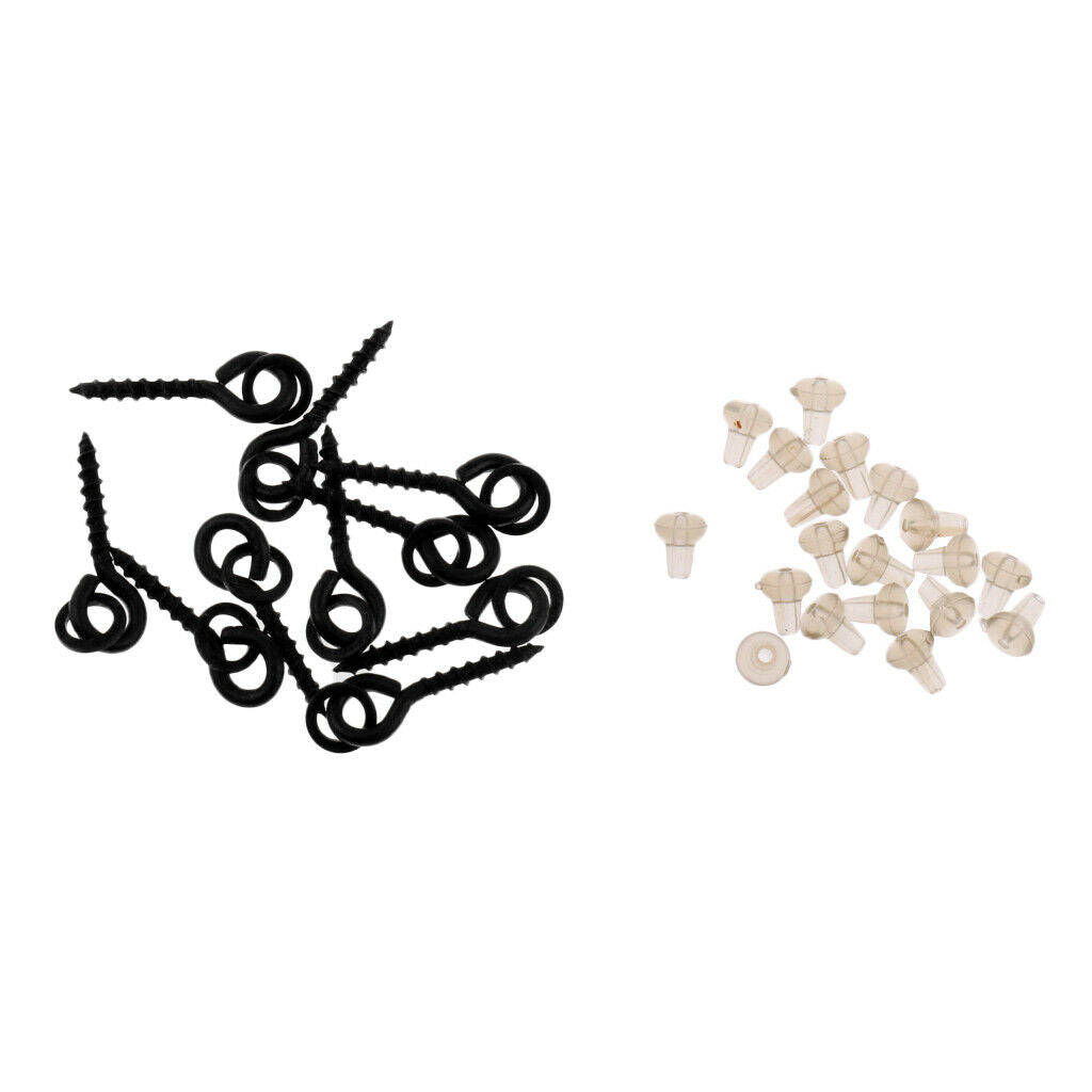 10Pcs 13mm Bait Screws with Oval Ring + 20Pcs Hook Stops Carp Fishing Tackle