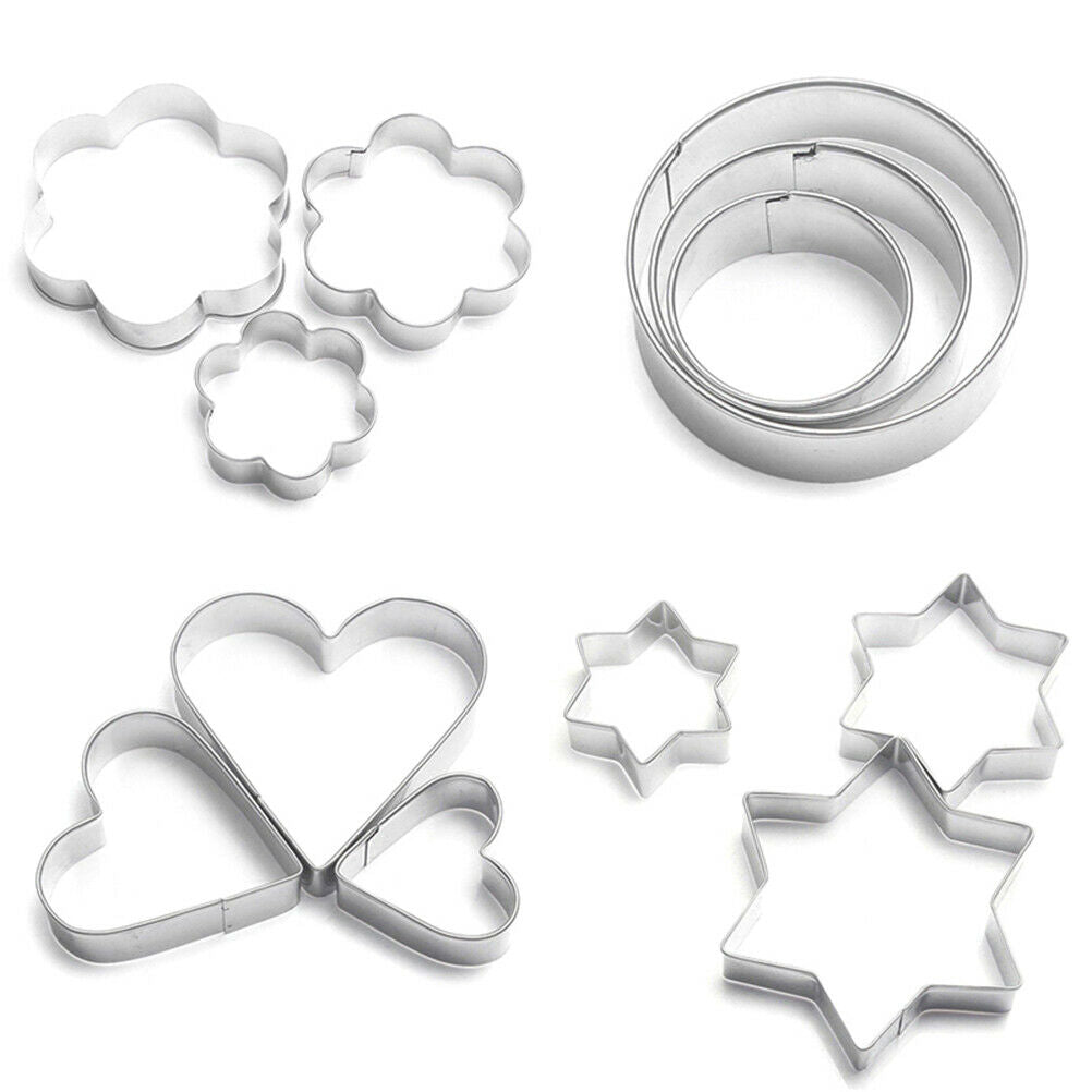 12pcs Cookie Biscuit Cutters Round Star Heart Flower Shape Molds DIY Cake.l8