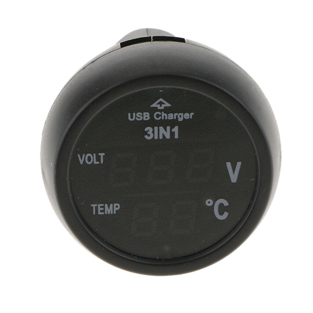 3 in 1 Digital LED car Voltmeter Thermometer Auto Car USB Charger 12V/24V