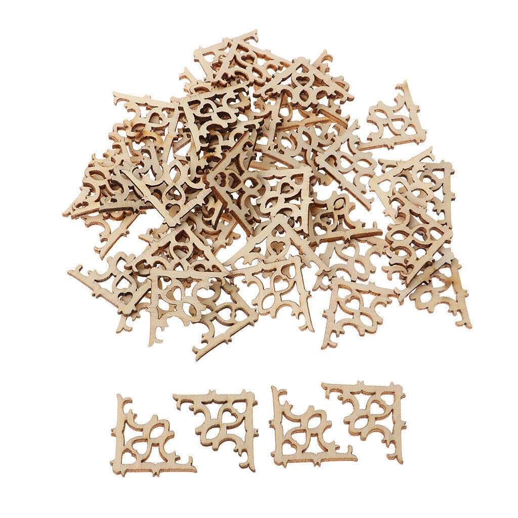 100pcs Hollow Wooden Flower Embellishments Craft Unfinished Wood Chips Craft