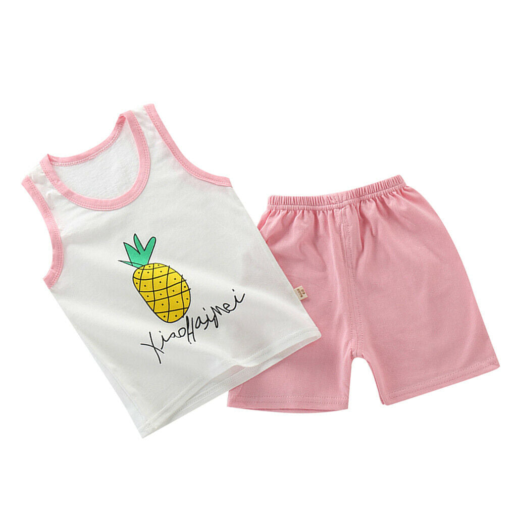 Children Vest Shorts Suit Summer Cotton Vest Suit Pink Pineapple 55