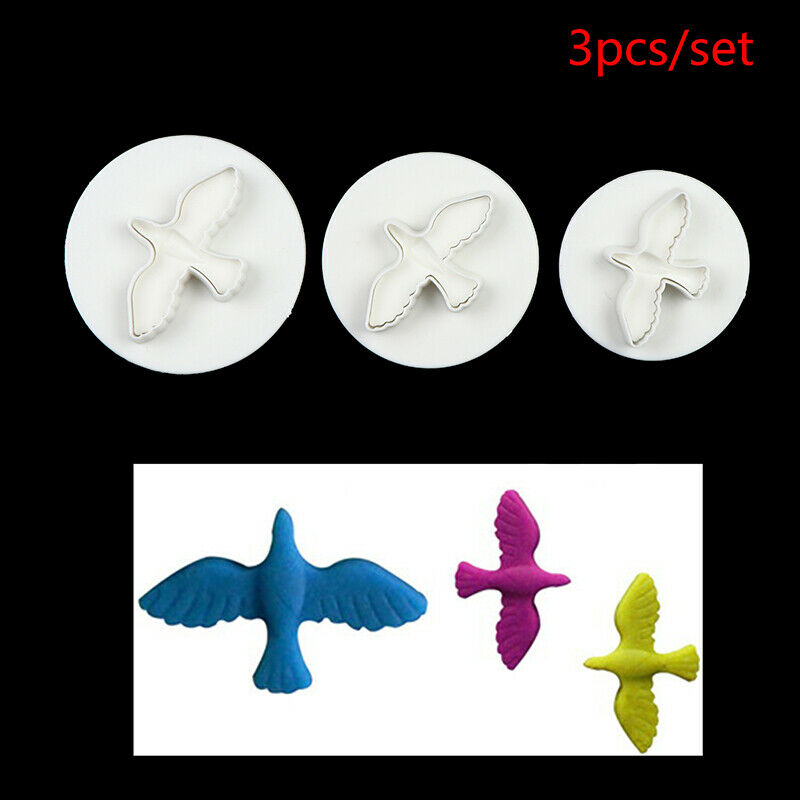 3pcs /set Dove Shape Cake Decorating Fondant Lacing Plunger Cutters Tools MoFCA