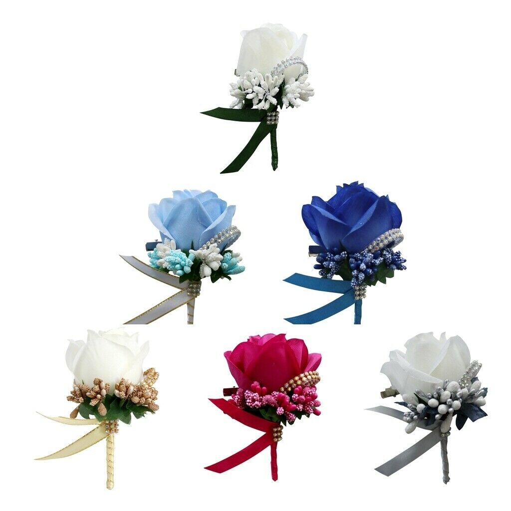 12pcs Wedding Bride Bridegroom Brooch Pin Artificial Rose Flower Engagement
