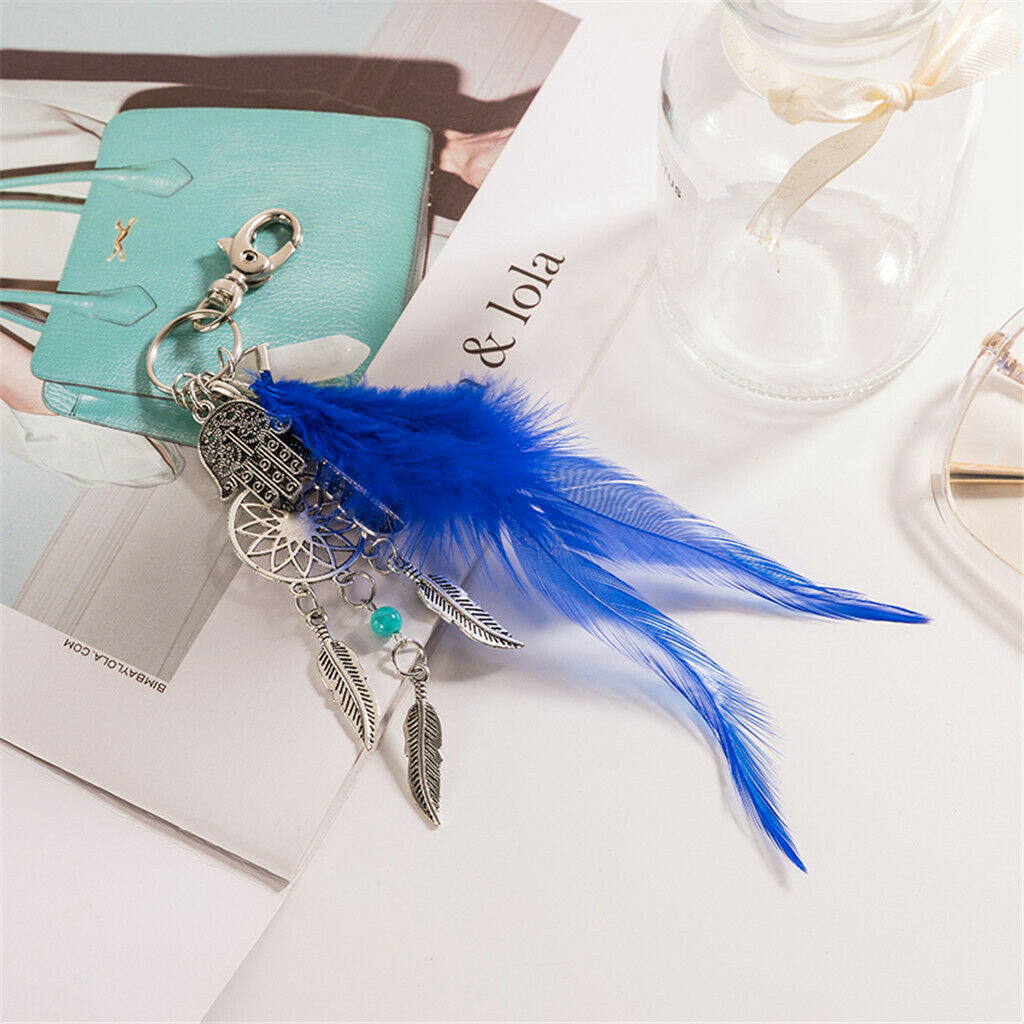 Boho Style Dreamcatcher Keychain-Dangling Feather Turquoise Charms Filigree