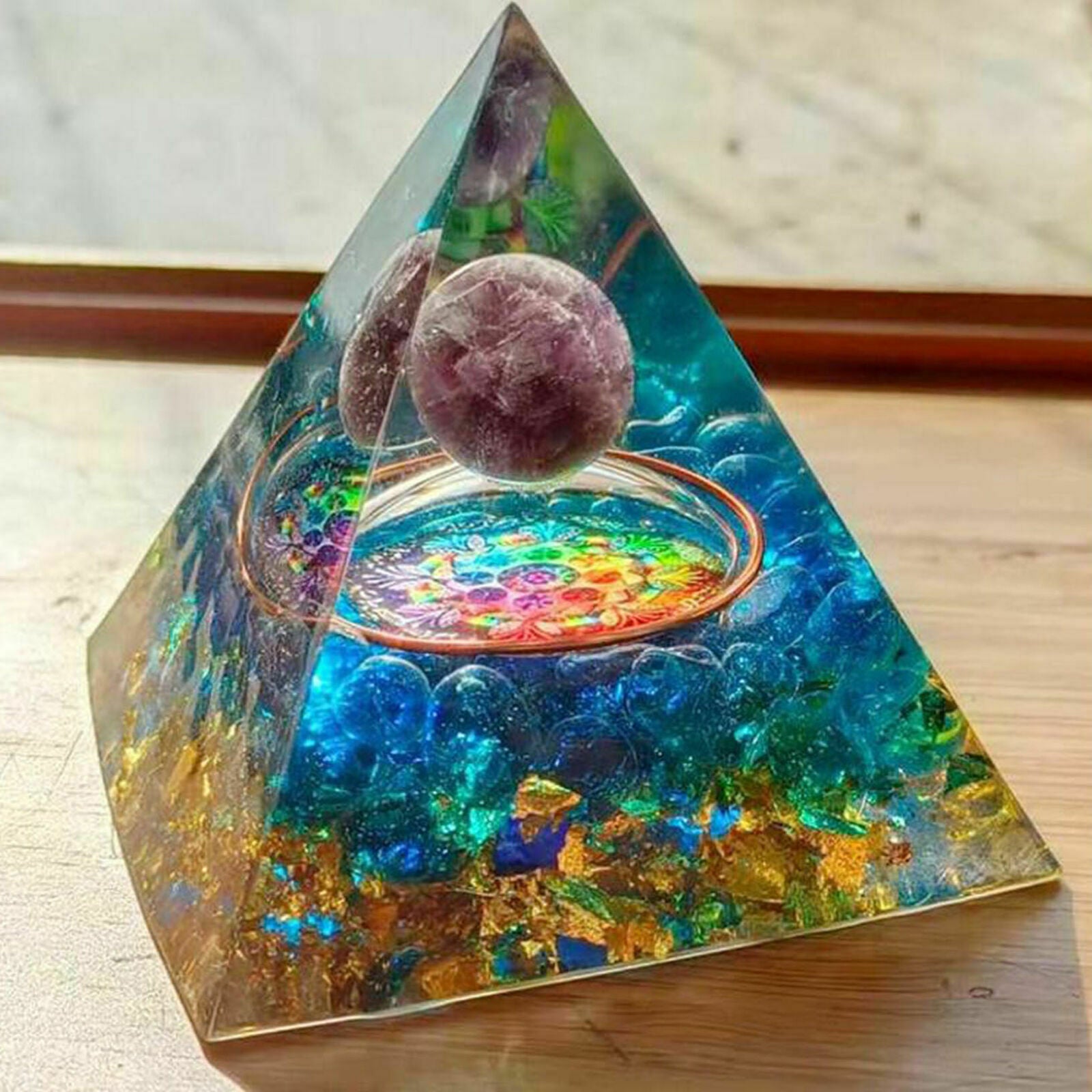 Amethyst Crystal Sphere Orgonite Pyramid Obsidian Chakra Energy Orgone Stone