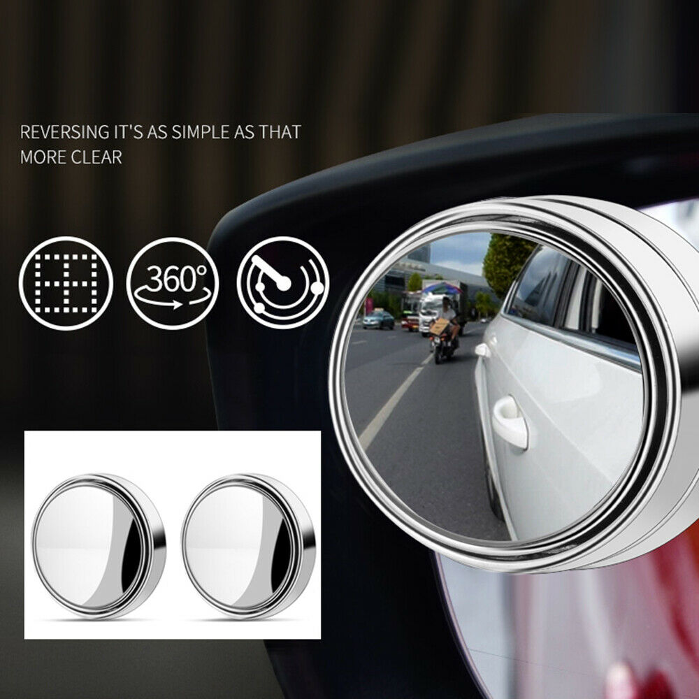 2Pcs 2" Car Blind Spot Rear View Mirror Wide Angle Convex Rearview Round Mirrors