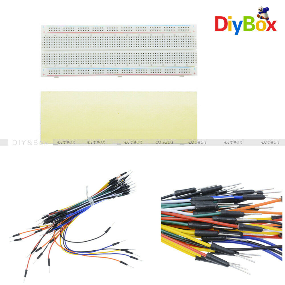 MB102 830 Tie Points PCB Breadboard Solderless+ 65Pcs Jumper Cable Wires