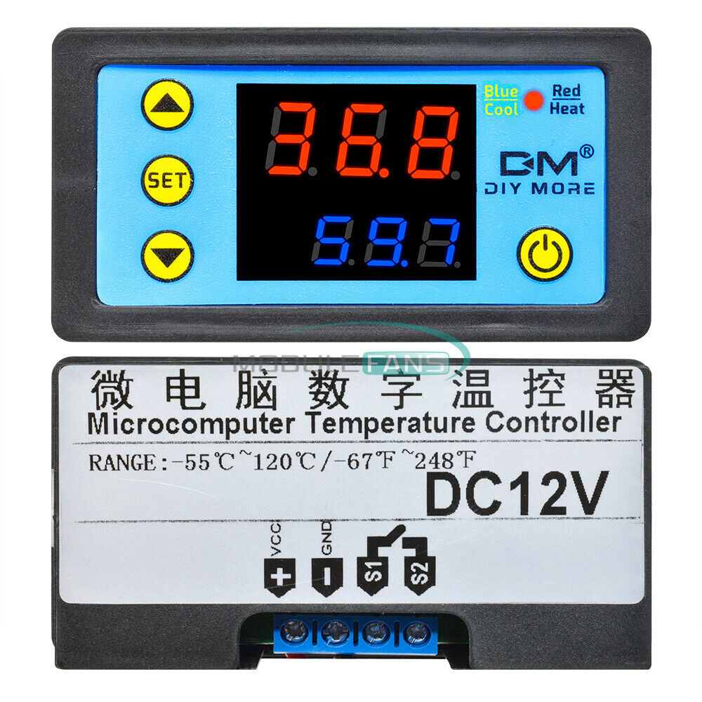 W3231 DC 12V Dual LCD Thermostat Temperature Controller Buzzer Alarm W/ Probe