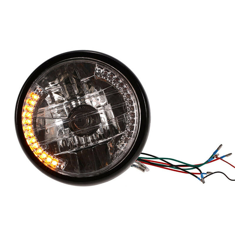 7inch Retro Cover LED Motorcycle ATV Bike Headlight Turn Signal Light Amber Lamp