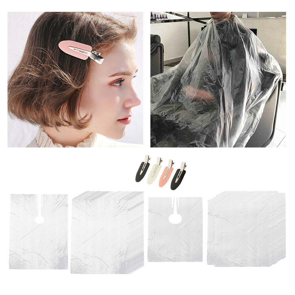 150X Disposable Hair Cutting Cape Cloth Gown Barber Apron w/ 4pcs Hair Clips