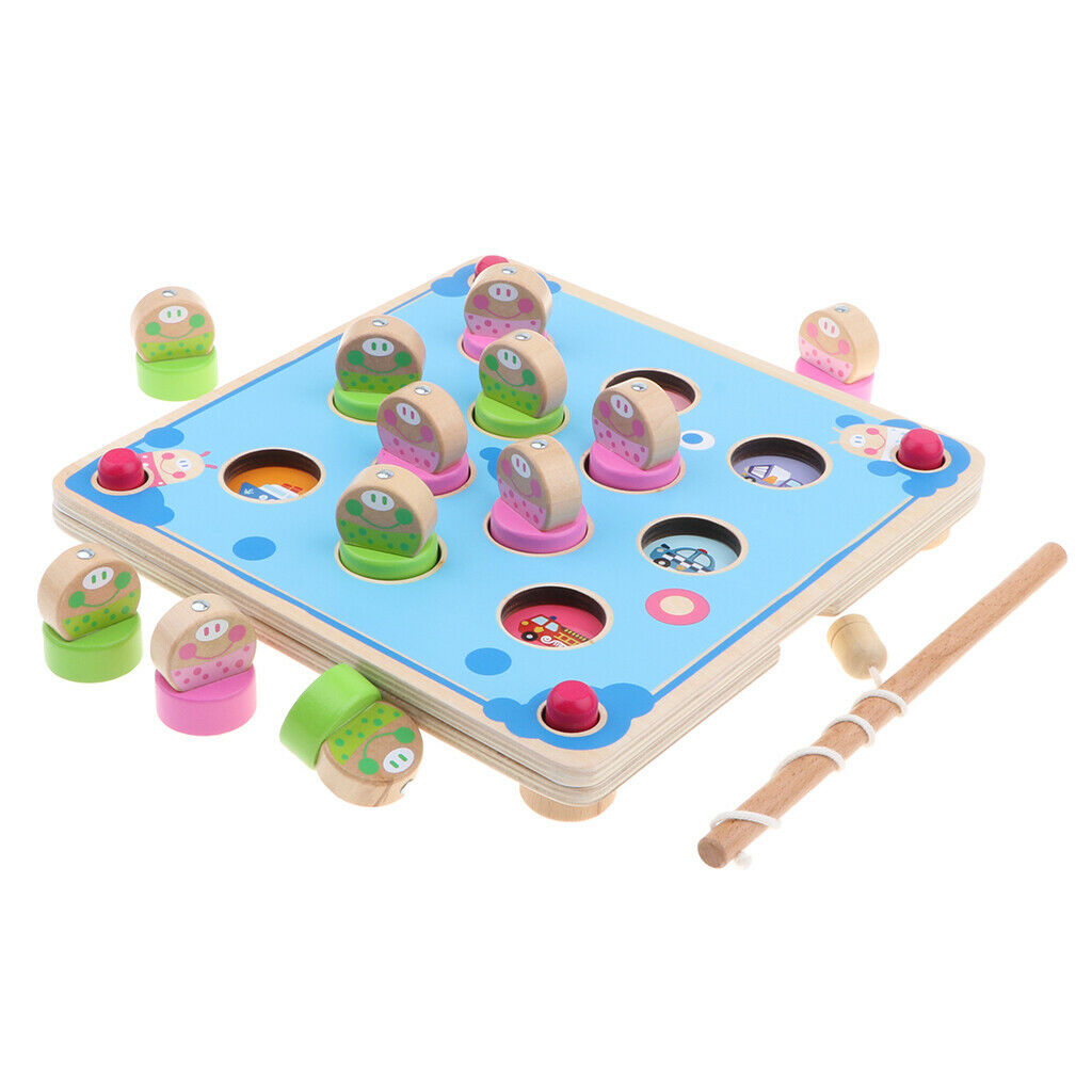 Children Developmental Wooden Fishing Game Fishing Rod Playset Kids Memory