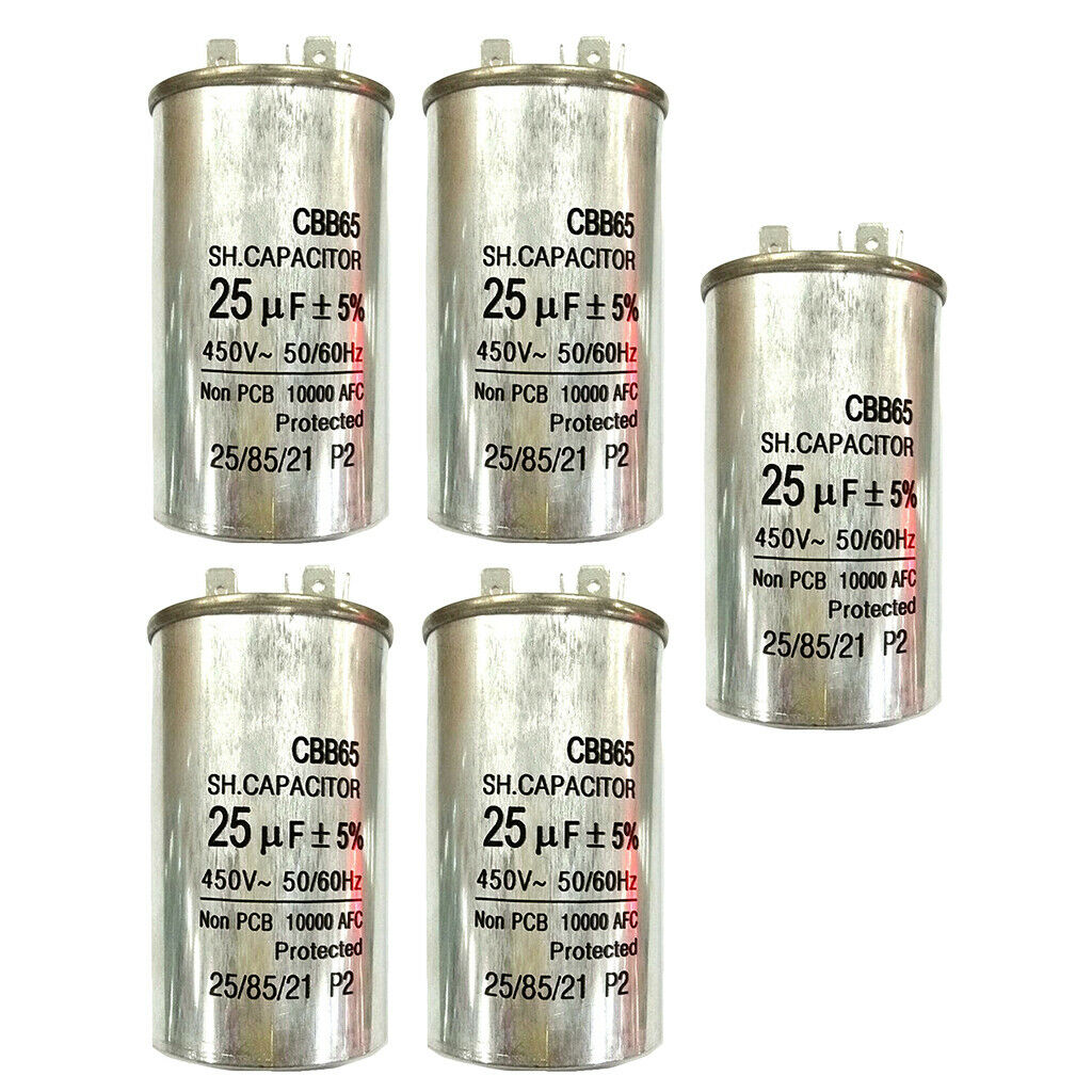 5 Pcs 450V25UF Air Conditioner Electric Motor Start Run Capacitor CBB65 Lot