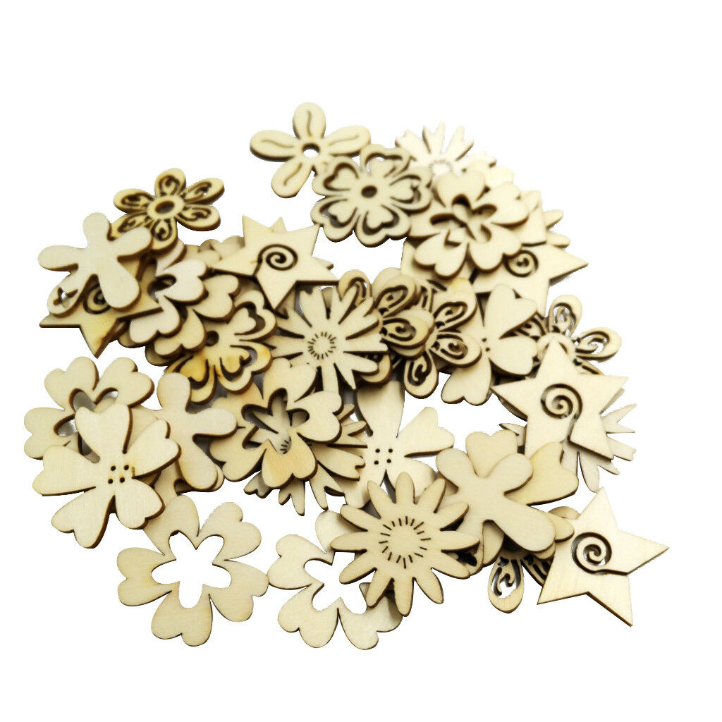 50x Rustic Wooden Flowers Wood Decorative Pieces Wedding Party Table Scatter