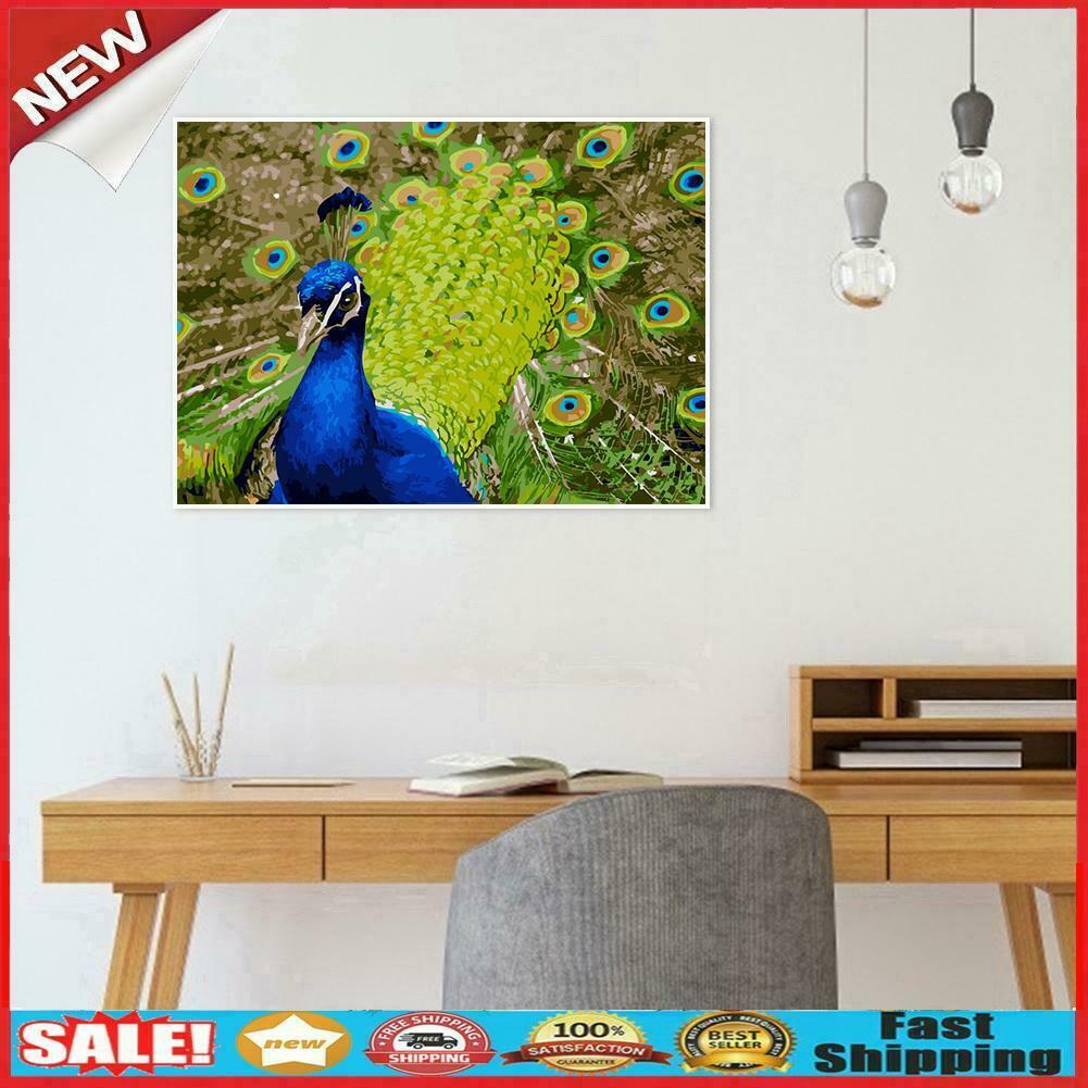 DIY Digital Painting By Numbers Peacock Frameless Canvas Picture Home Decor @