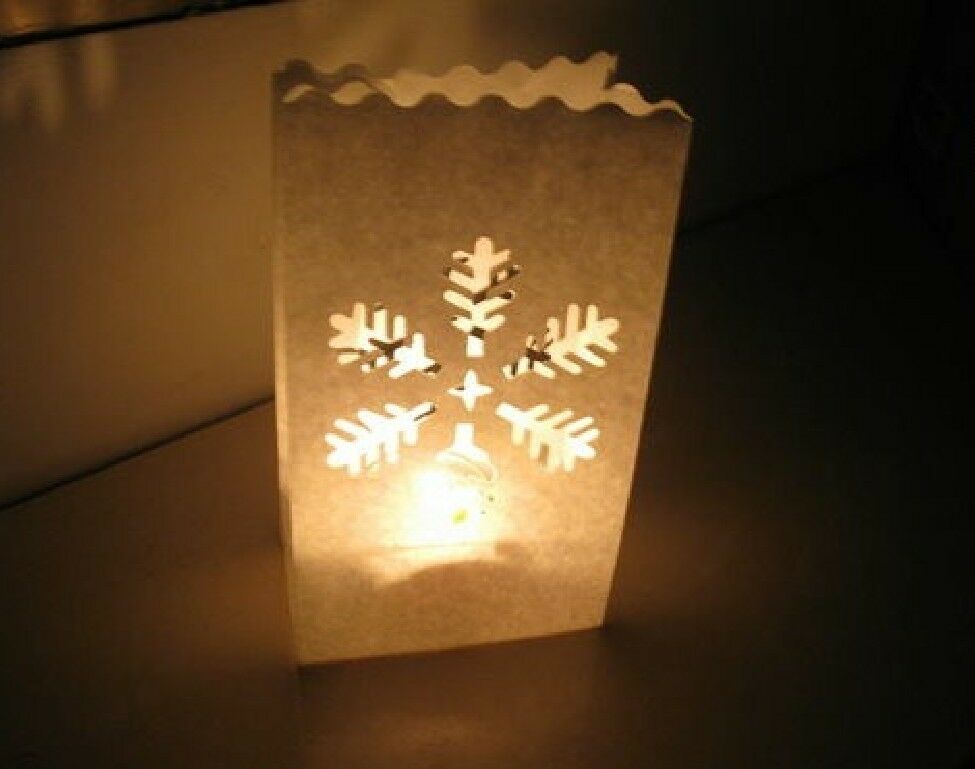 10 Snowflake white paper candle lantern bags wedding party favor