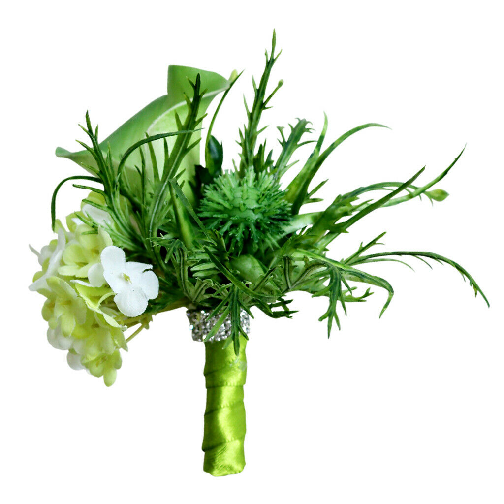 Wedding Bouquet Bridal Groom Boutonniere Brooch Party Flower Corsage Green