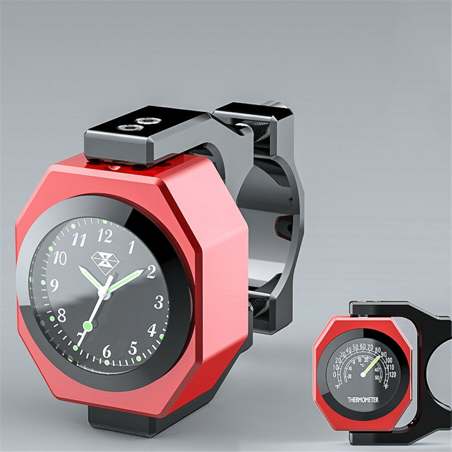 2in1 Waterproof Luminous Motorcycle Handlebar Clock Time Watch+Temperature Gauge