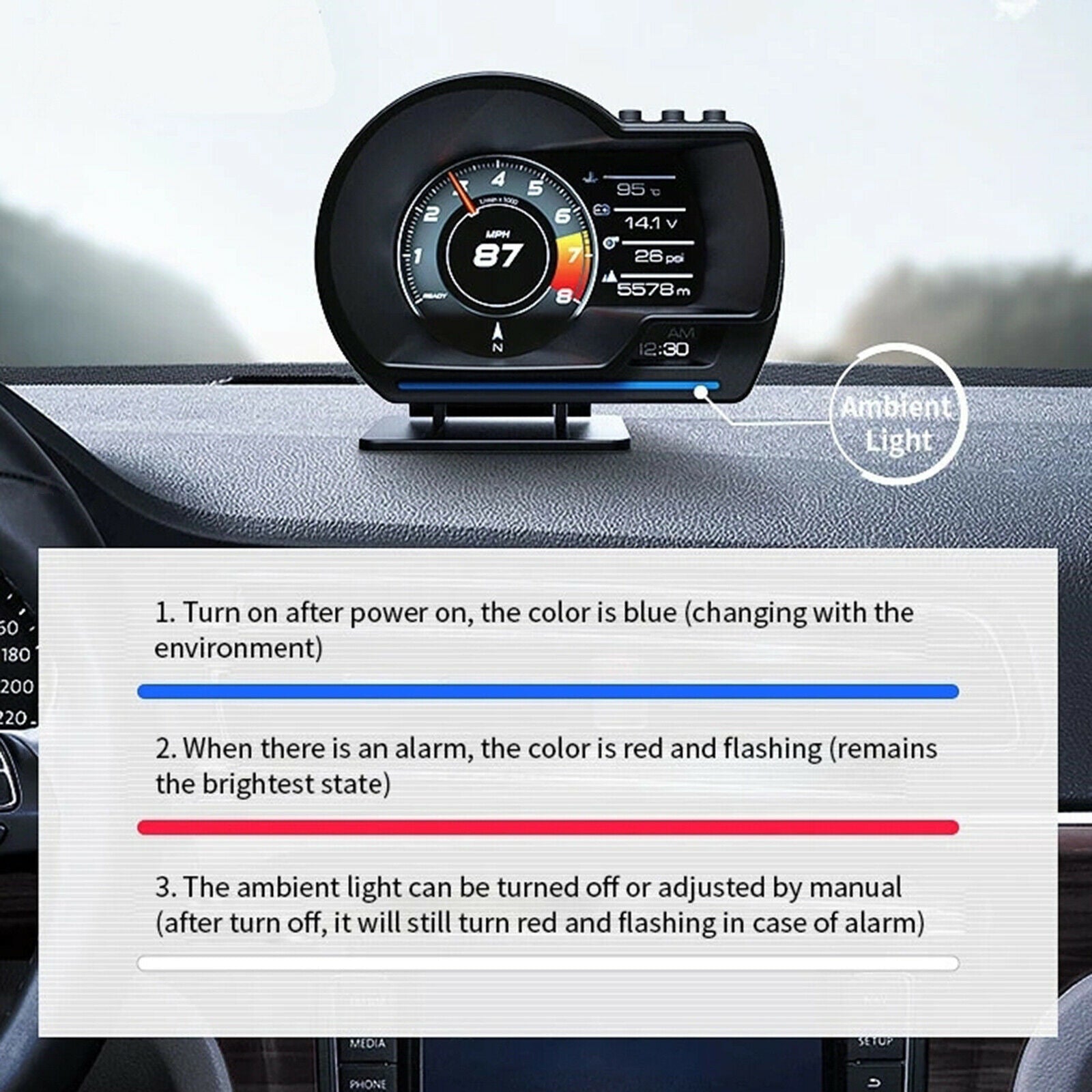 P6 Universal Car Smart HUD Display Dashboard Windshield Speedometer Projector