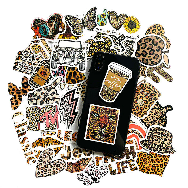 50Pcs Fashion Leopard Stickers For Scooter Bike Mobile Phone Notebook Travel DF