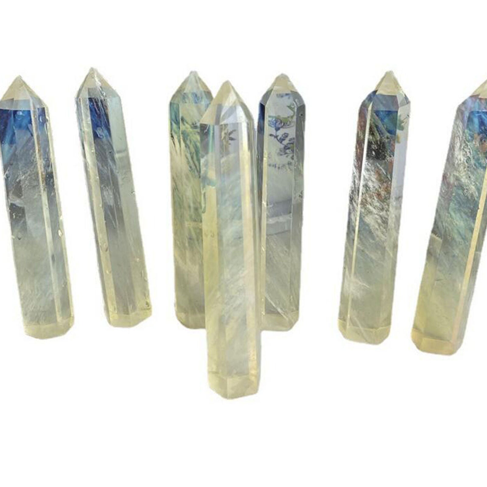6"Beautiful Yellow Melting stone Column polished obelisk Wand Point Healing 1P