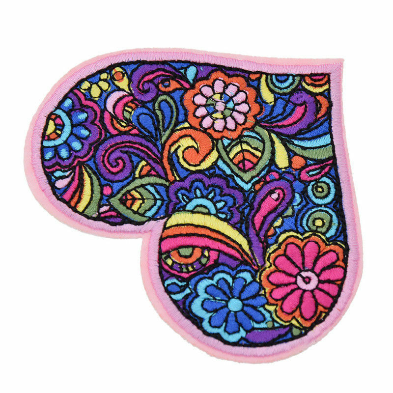 DIY Heart Love Flower Embroidered Tattoo Style Patch Applique Iron On Sew Craft