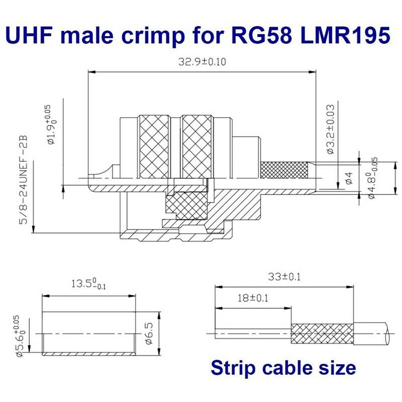 RG58 / U LMR 195 Coaxial Cable Compatible with HAM Radio (UHF Male Crimping RGC3