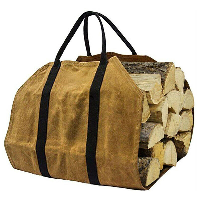 Heavy Duty Waterproof Canvas Outdoor Firewood Log Carrier Tote Storage Pouch  Qx