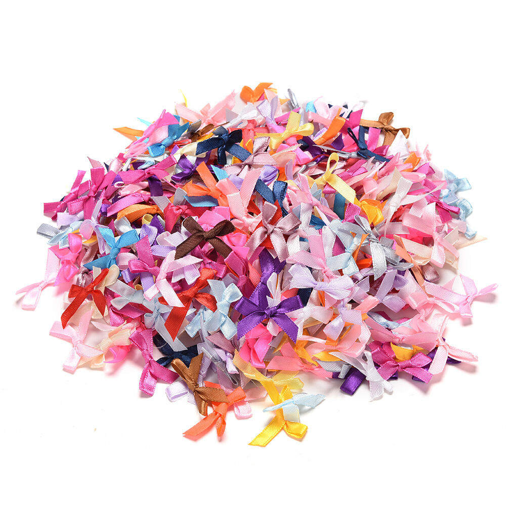 500x Silk Satin Ribbon Bows Ribbons Appliques Scrapbooking Craft DIY 3.5cm*3c XC