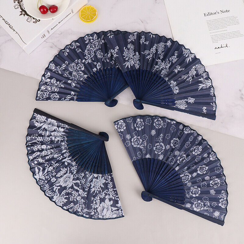1PCS Chinese Style Flower Design Blue Fabric Hand Fan Wedding Party Favor Gi Kt