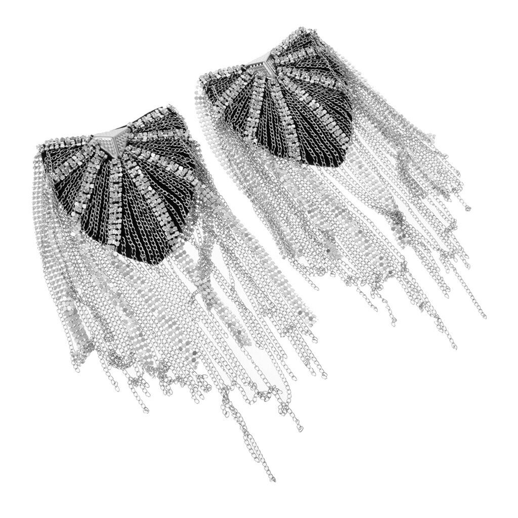 2 Pairs Military Party Star Tassel Link Chain Epaulet Shoulder Boards Badge
