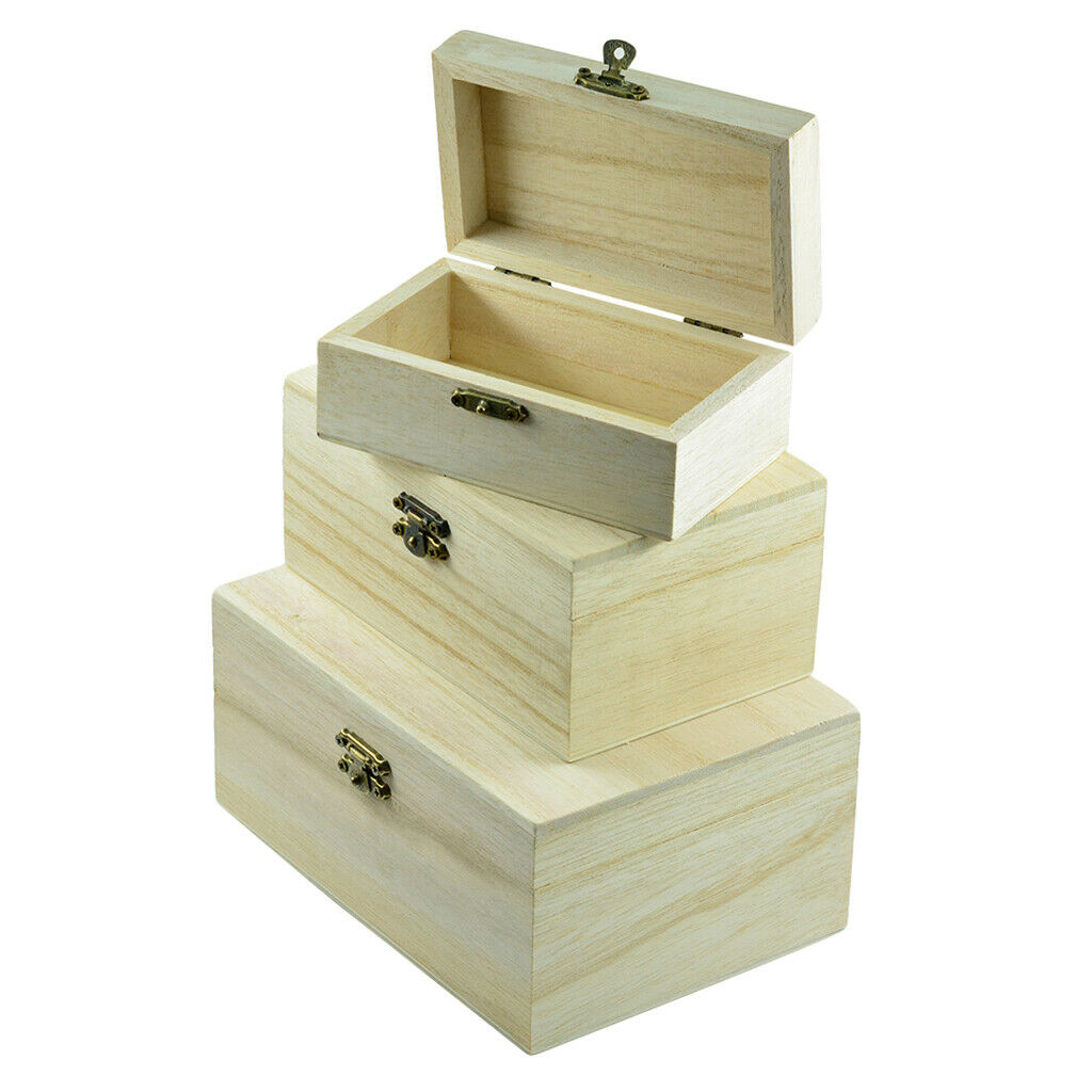 3pcs Wooden Box Tea Gifts Case Container Unpainted Home Organizing Boxes