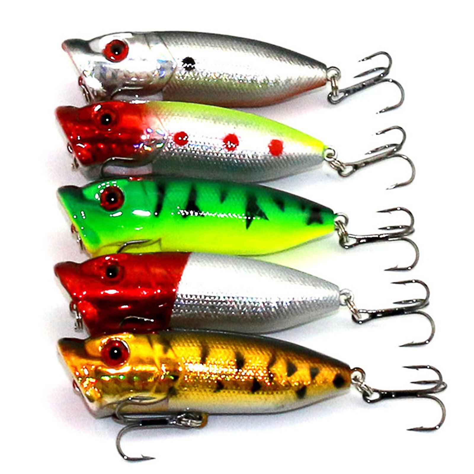 6.5cm 5pcs Topwater Popper Minnow Freshwater Fishing Lures Bass Bait Tackle Hook