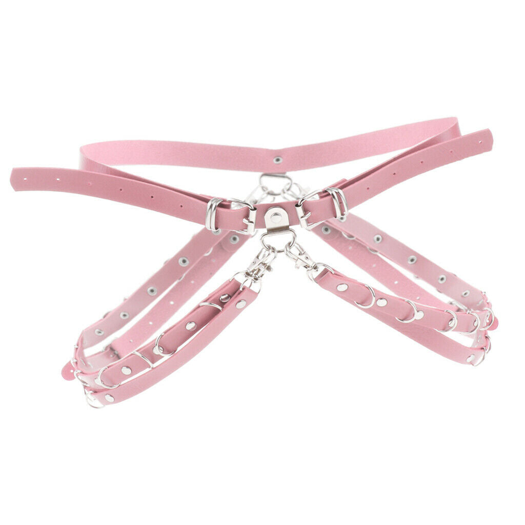 Fashion Gothic Punk Belt Adjustable Metal Body Chain PU Leather Women Pink