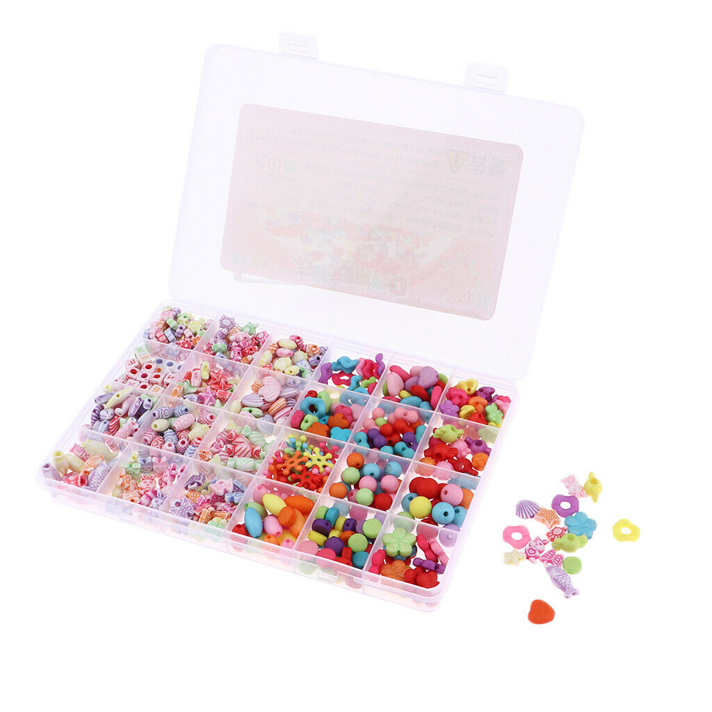 Jewelry Making Loose Beads Kids DIY Craft Colorful Acrylic Crafting Beads in Box