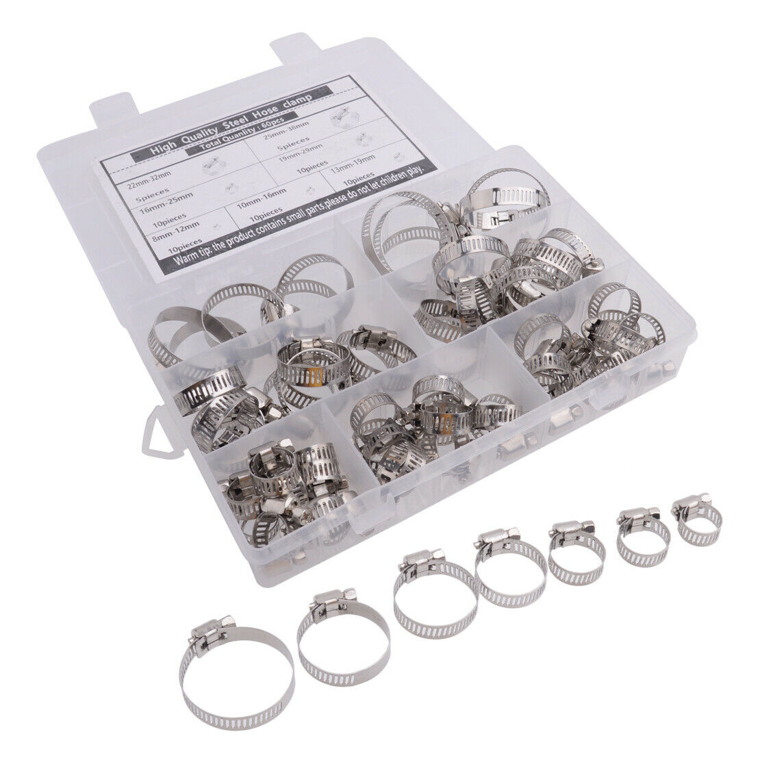 60pcs/set Stainless Steel Clamp Wire Assortment Hoop Hose Clamps for Fuel Line