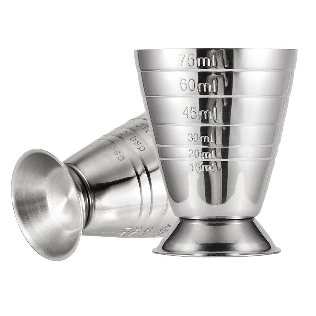 2-Pack Dual Measure Cup Stainless Steel Dual Spirit Measure Cup 75ml for Bar