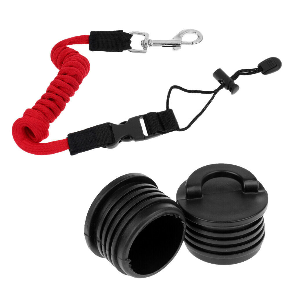 Red 55'' Kayak Paddle Leash Lanyard + 2x Kayak Canoe Boat Dinghy Scupper Bung